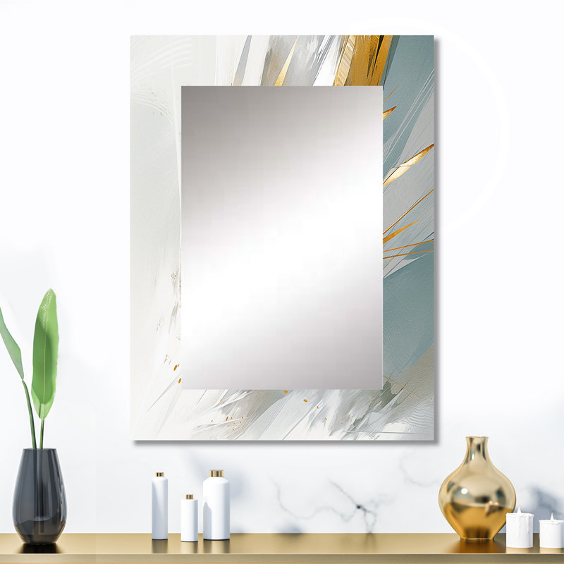 Gold and Cream Mosaic Echoes - Cubism Mirror, Gold Unique Wall Mirror, Printed Metal Art, 32" x 24"