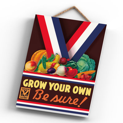 Grow Your Own Vintage Retro Poster Design On Wooden Plaque