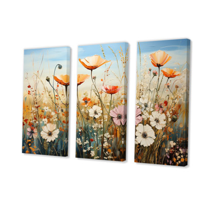 «Wildflowers Floral Symphony» sur toile, reproduction de 3 pièces