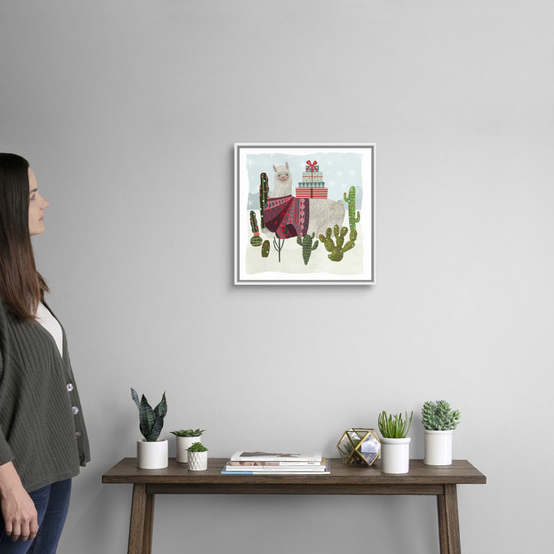 Reproduction d’art sur toile, "fêtes llama IV" par Victoria Borges, H 18 po x l 18 po x P 1,75 po, Cadre blanc