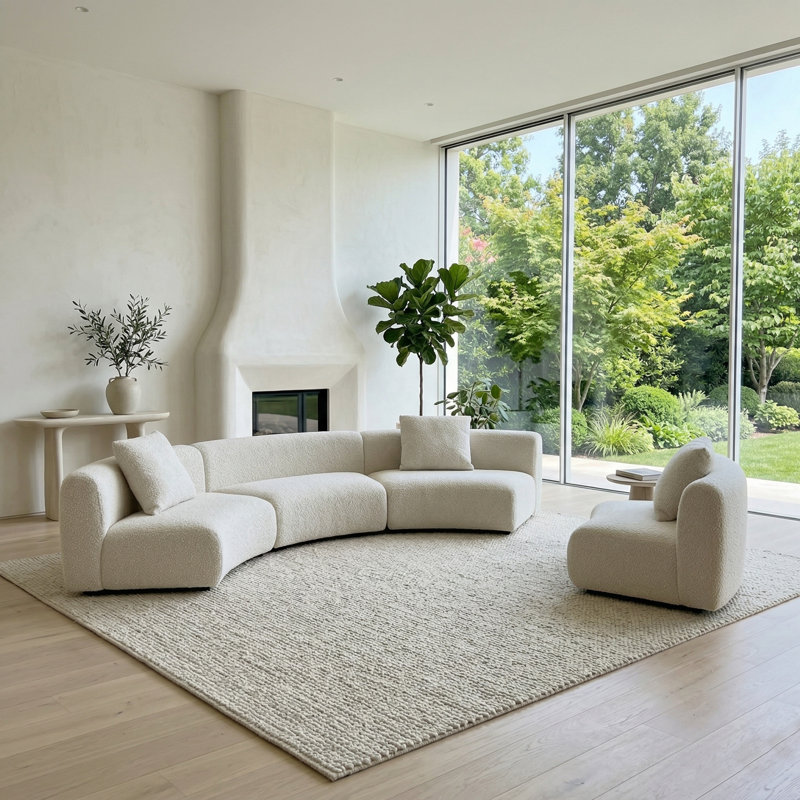 Canapé modulaire incurvé Formia Boucle, H 26,8 po x l 57 po x P 37 po, White