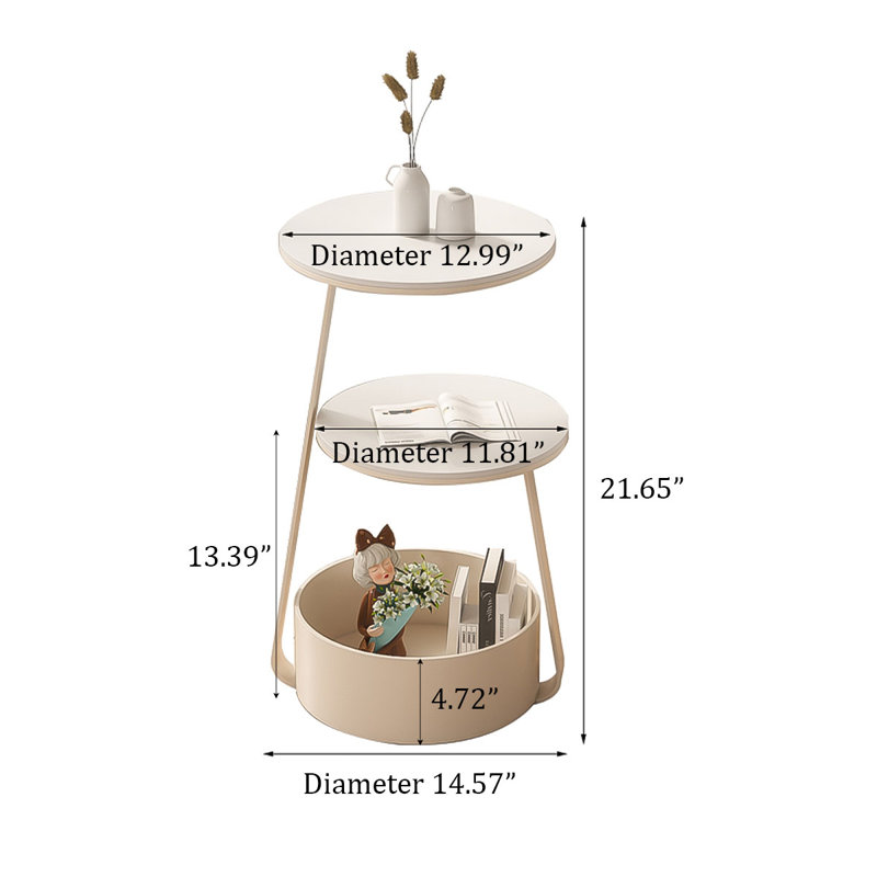 14.57"L Cream Sintered Stone Side Table