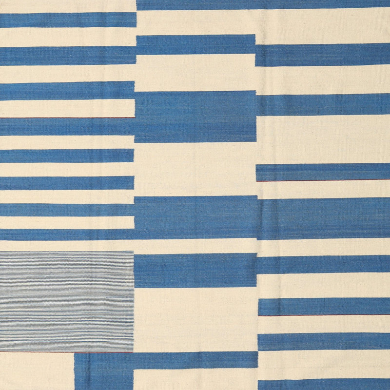 Tapis abstrait bleu / beige, Carré 8 pi
