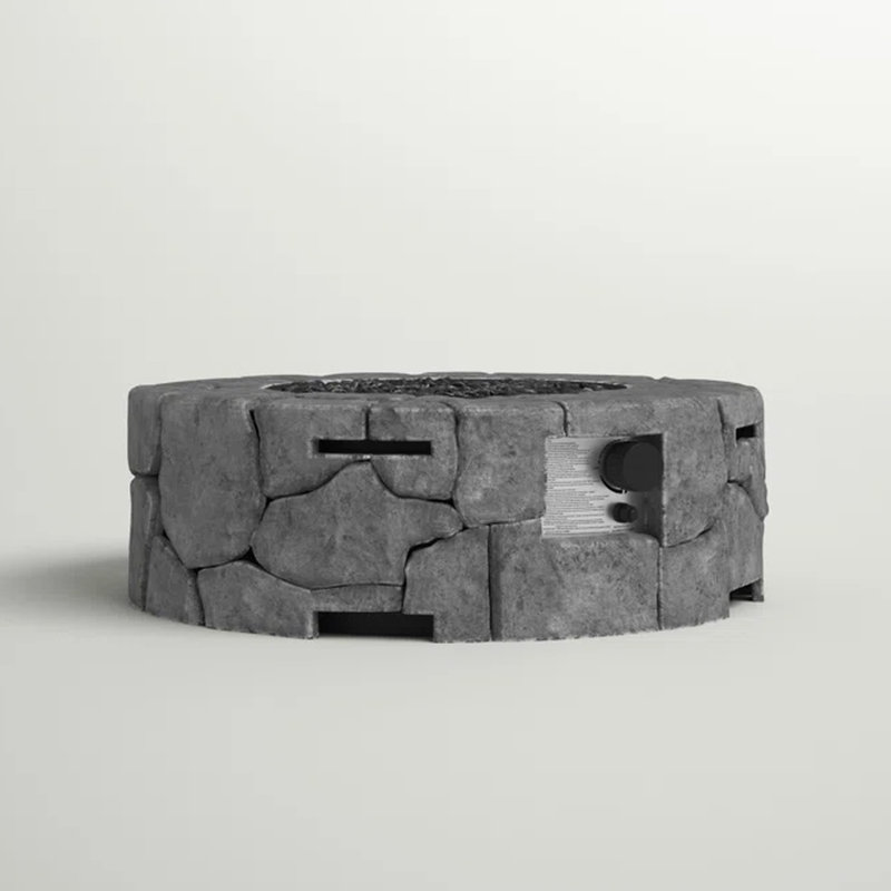 Foyer d'extérieur en béton armé pour l'extérieur - H 9 po x l 28 po, gris anthracite, acier inoxydable, propane, 40 000, allumage à bouton-poussoir, tuyau de 108 po, couvercle de rangement inclus