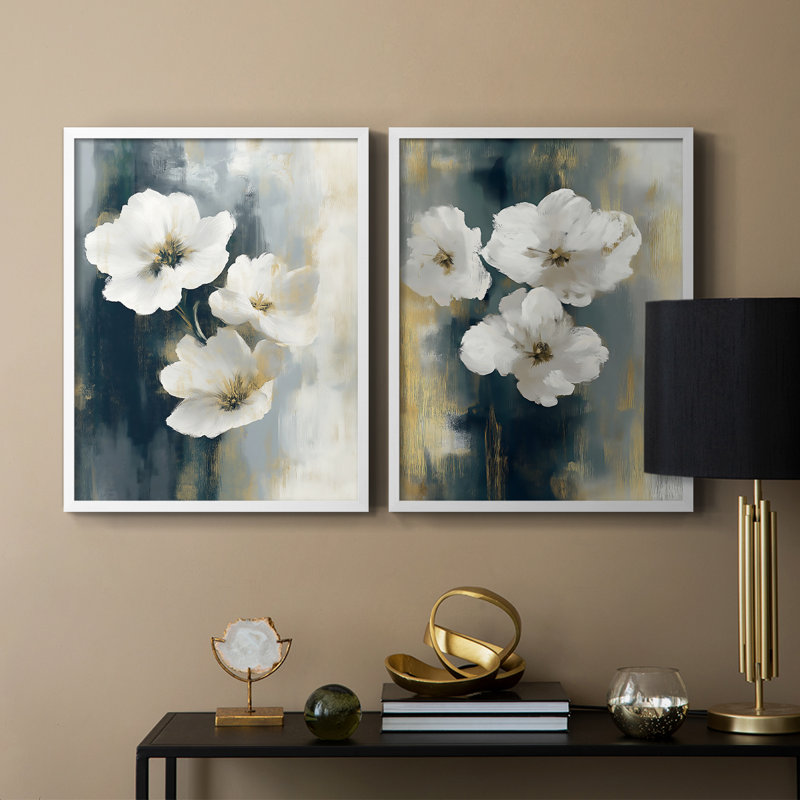 Série FLORAL - Impression encadrée de qualité supérieure - prêt à accrocher - aucun clou requis, Blanc, H 29 po x l 46 po
