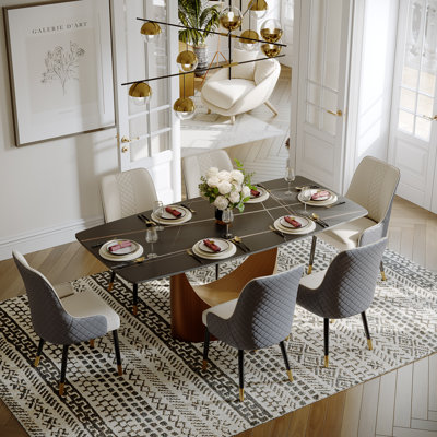 HOBART 7 Pieces Modern Dining Table Sets For 6, Sintered Stone Dining Table With 6 Chairs, Rectangular Dining Room Sets
