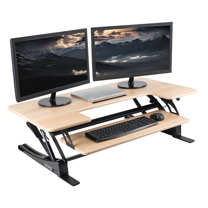 Convertisseur de bureau debout 42 "DESK-V000VL Series, Bois clair / noir