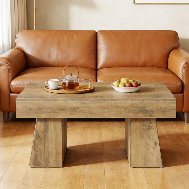 Table basse de style campagnard 47,2 po, table centrale rectangulaire avec base épaisse