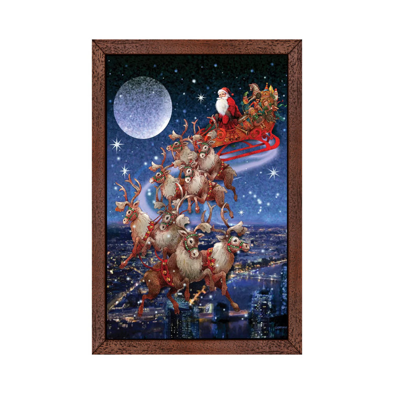 Santa's Sleighride 1 Piece Wall Art on Canvas, 66.04 cm H x 45.72 cm W, Brown Framed