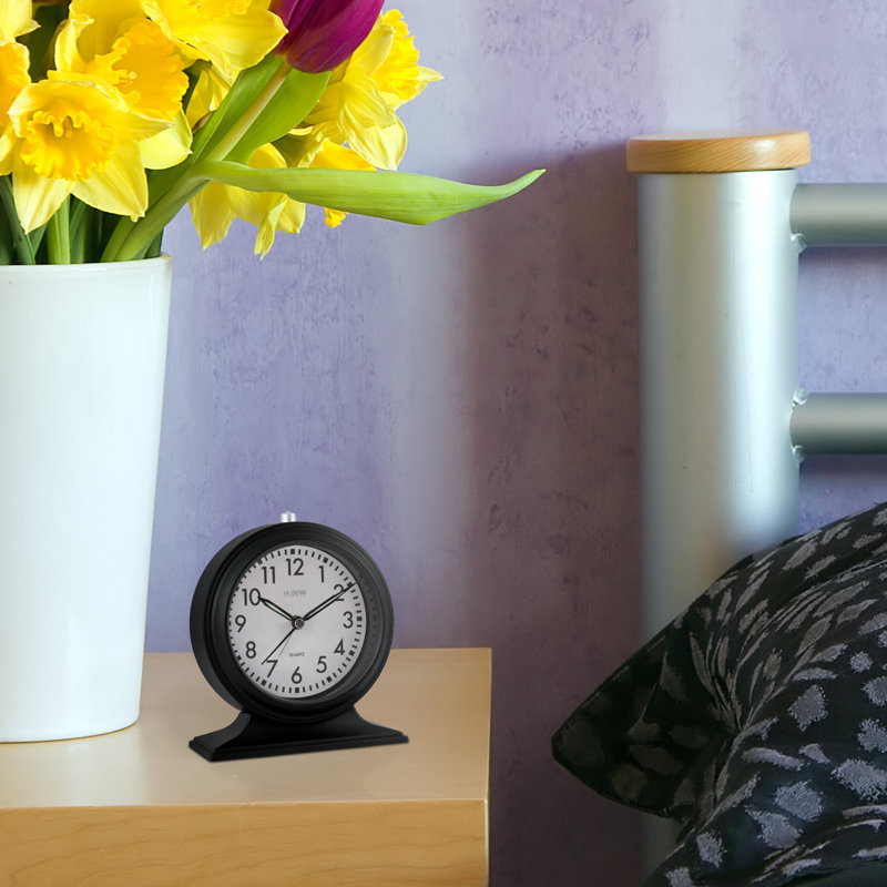 Small Black Plastic Round Analog Alarm Clock
