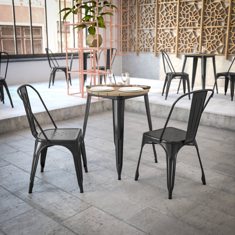 Table de restaurant Graciana, L 23,75 po x L 23,75 po, Plateau noir / structure noire