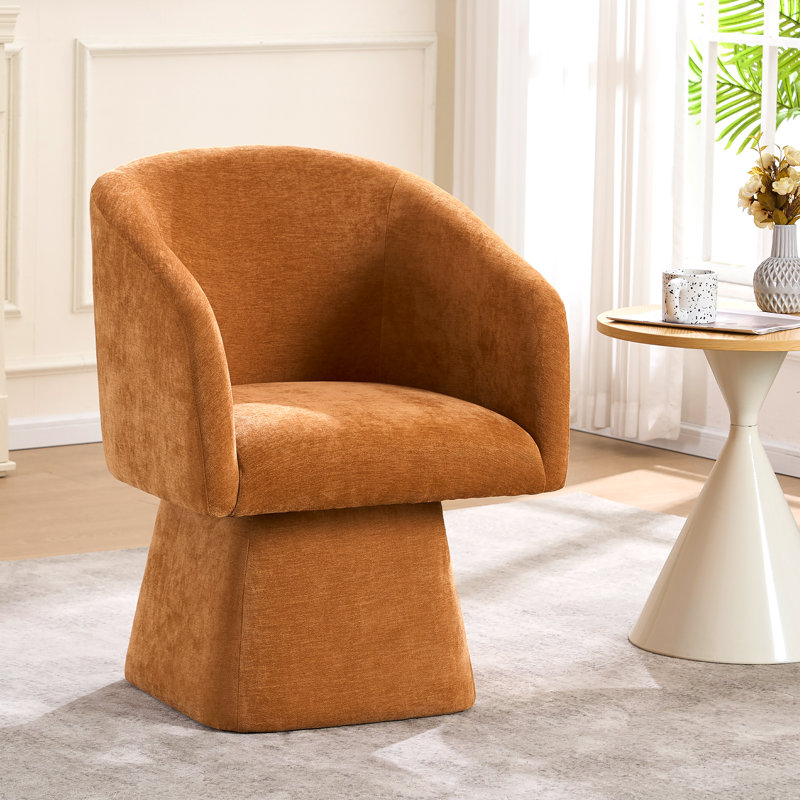 Modern Swivel Barrel Accent Chair with Plush Upholstery, Orange