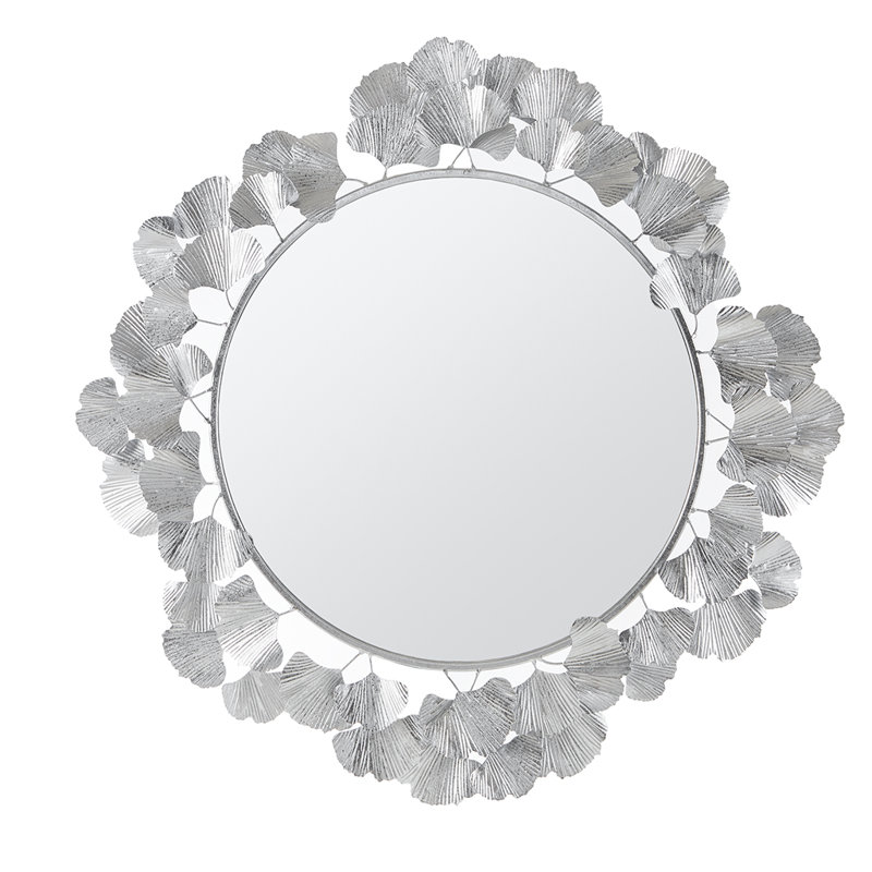 Martha Stewart Eden Gingko Leaf Round Wall Mirror 30.5", Silver