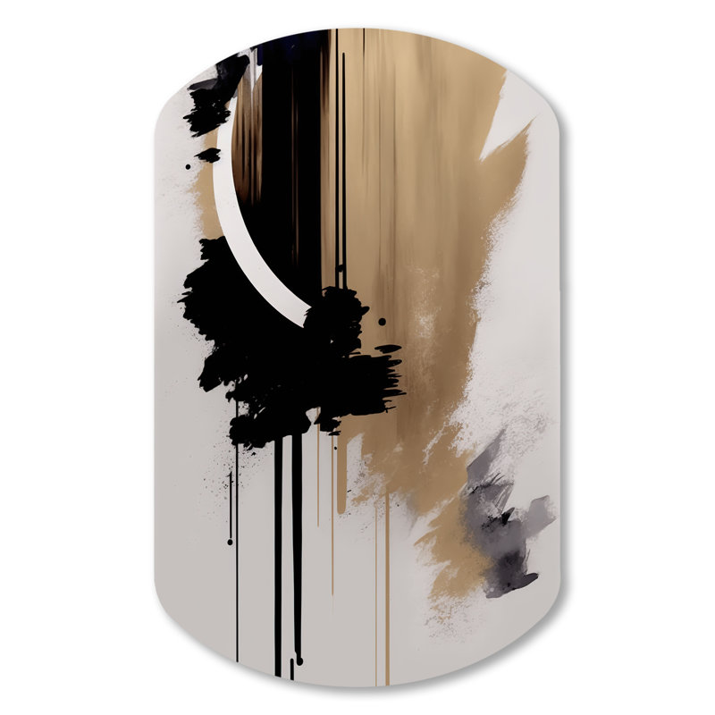 Soll noir, blanc et or Expression III - art abstrait cylindrique en métal, reproduction d'art asymétrique moderne