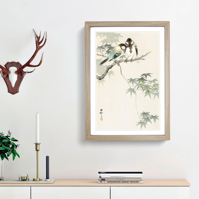 Great Tits in a Maple Tree by Ohara Koson - Picture Frame Painting Print, 48cm H x 36cm W x 2cm D, Oak Framed