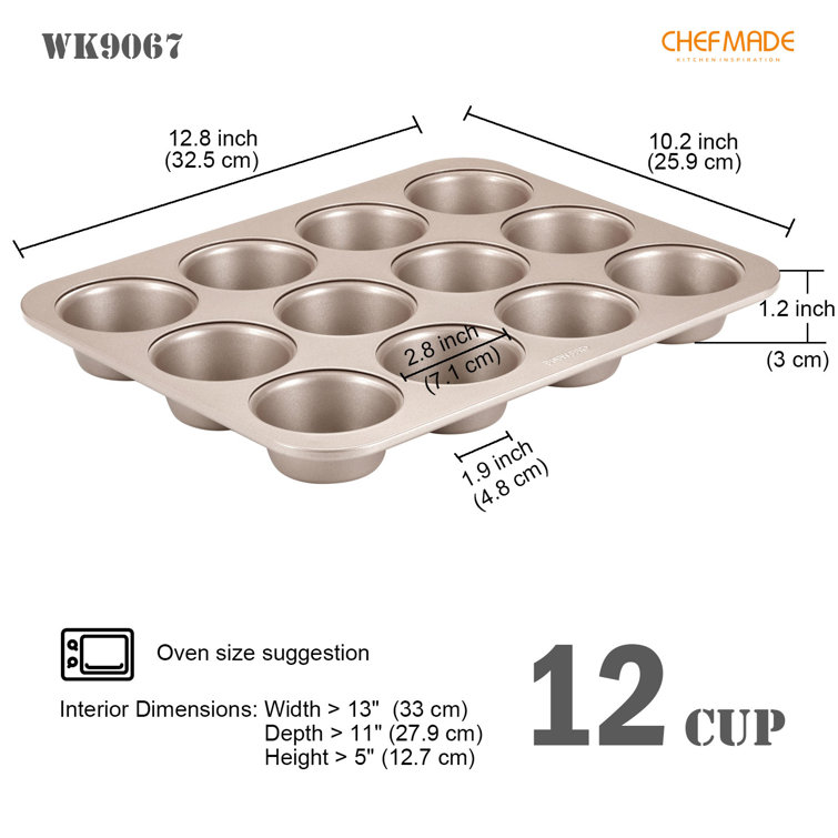 CHEFMADE Mini Muffin Pan, 12-Cavity Non-Stick Mini Cupcake Pan Bakeware for Oven Baking (Champagne Gold)