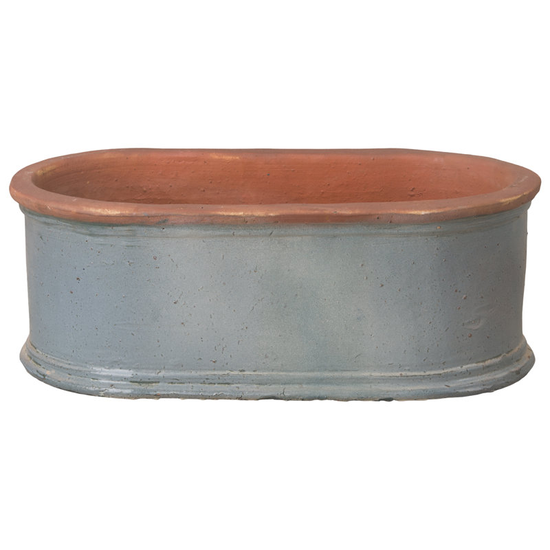 Pot à fleurs en céramique Strassen, Bleu, H 15 po x l 28,5 po x P 15 po