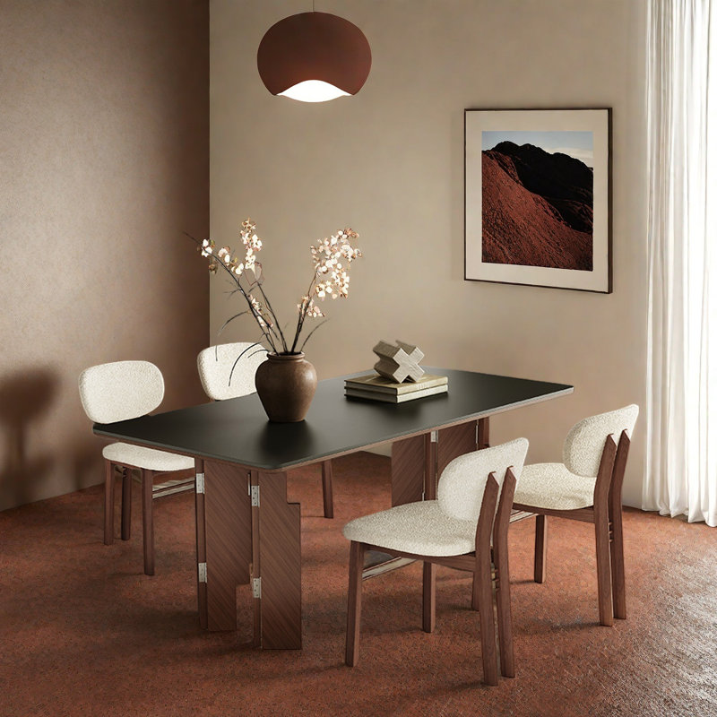 Mid-Century Style Rock Slab Dining Table Sets., 29.53”H x 35.43”L x 70.87”W