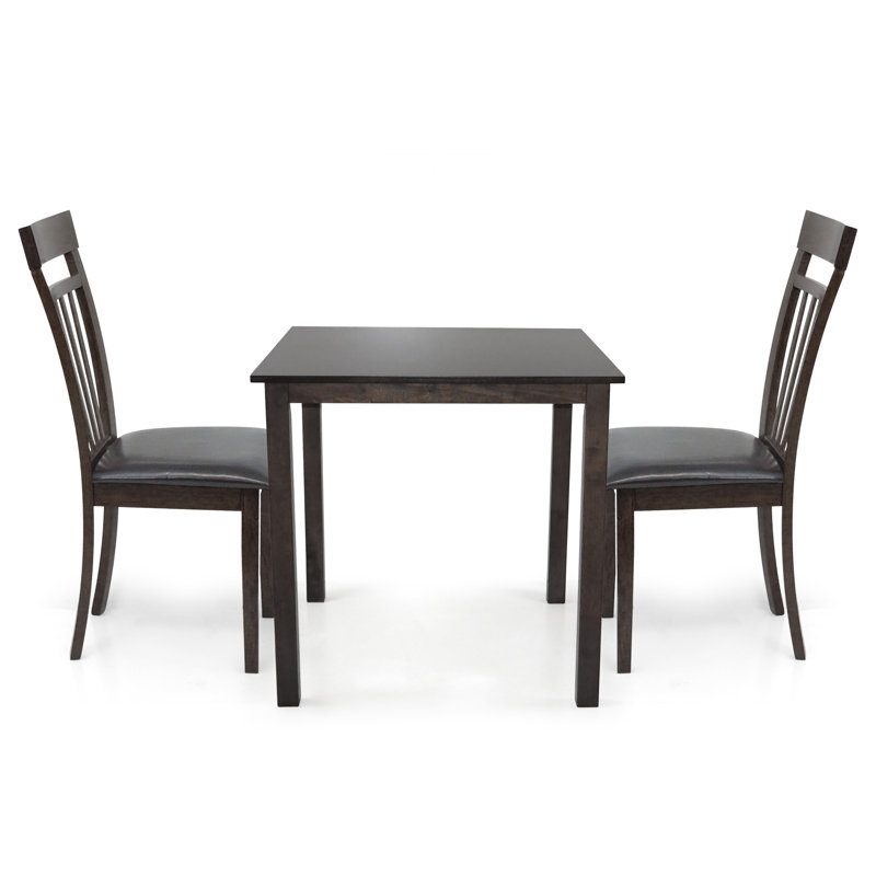 3-Piece Dining Table Set, 2 Classic Style Solid Wood Warm Chairs with Round Dining Table, Kitchen Room Set, with PU Leather Fabric