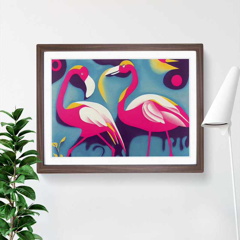 Flamingo Abstract Vol.1 - Single Picture Frame Print, 25cm H x 34cm W x 2cm D, Walnut