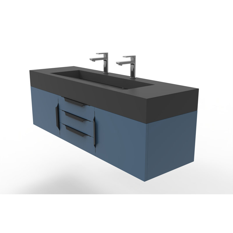 Nile 60" Wall-Mounted Single Bathroom Vanity Set, Chrome, Gray, Blue