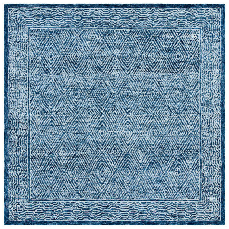 Angellique Handmade Tufted Wool Navy Area Rug, Square 7'