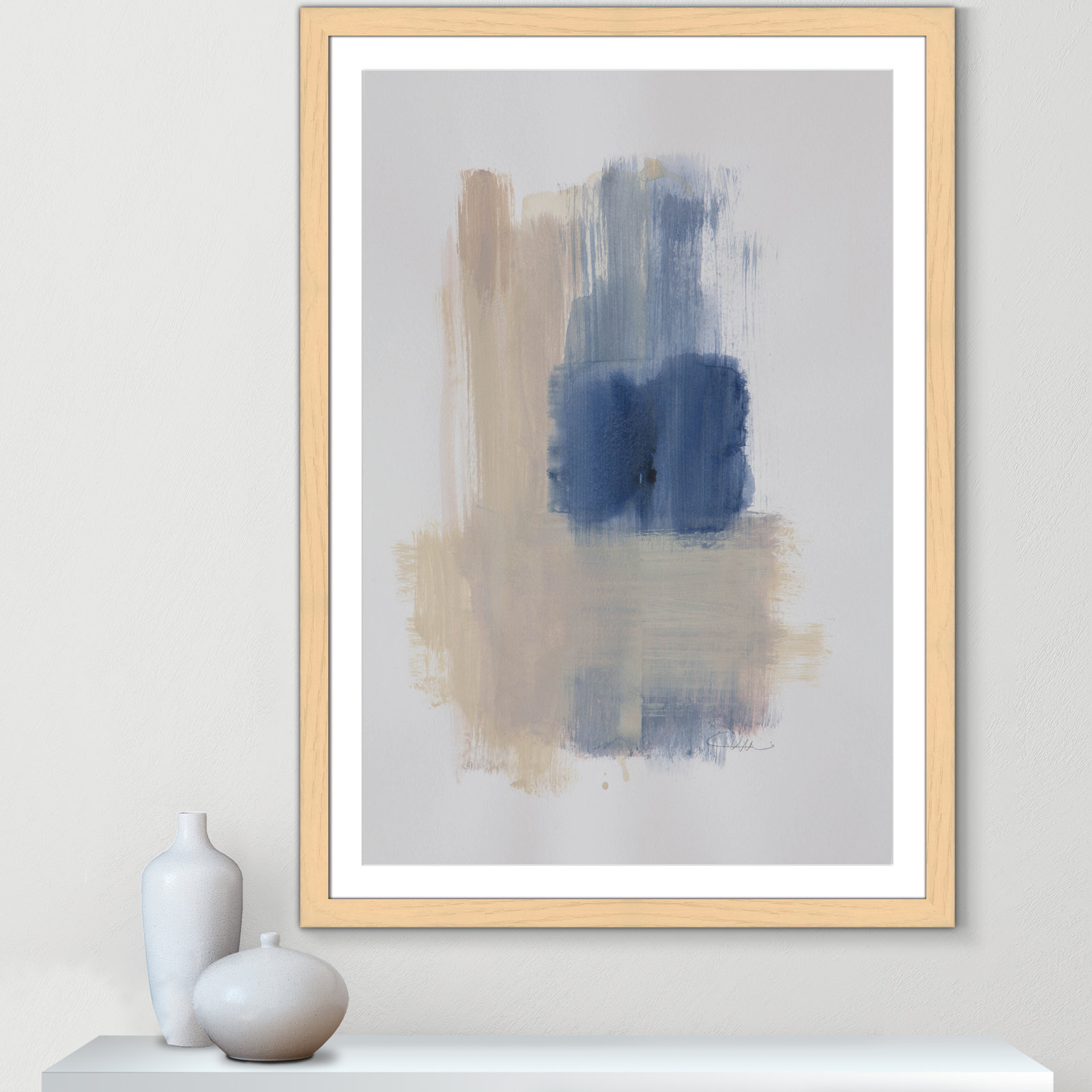 Esmeray "Powder Room Wash III" Print, 49" H x 35" W x 1.25" D, Natural Cube Frame Matted