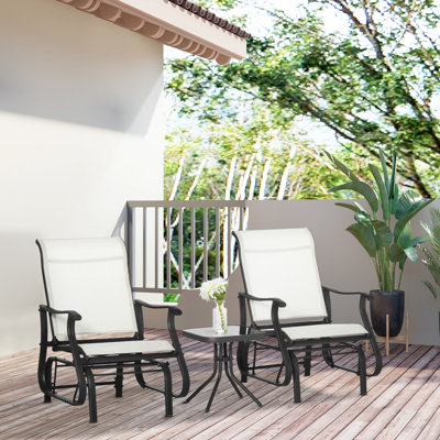 Table bistro coulissante crème et blanche avec structure en acier et table en verre trempé pour patio, jardin, pelouse et cadre de repos confortable Détendez-vous