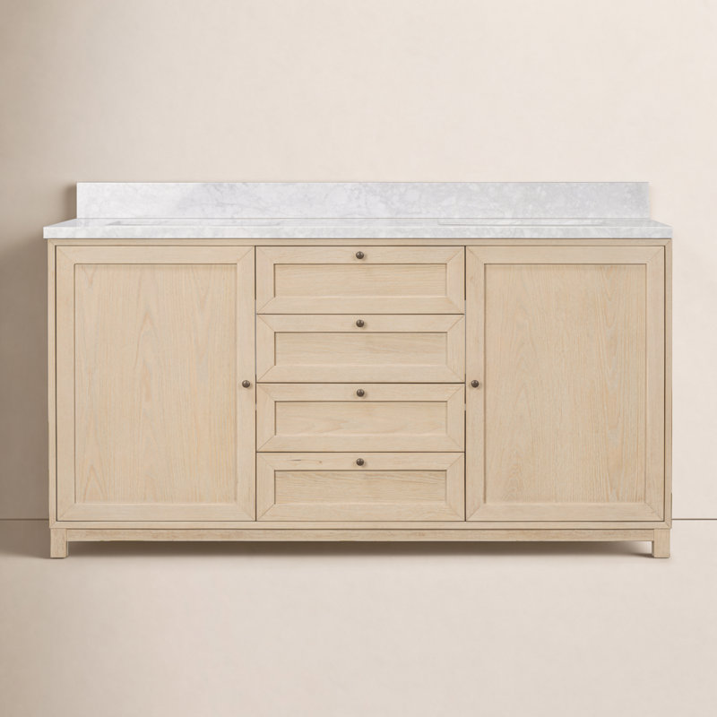 Sonata Millie Double Vanity-Satin Bleached Parawood, Satin Bleached Oak Veener