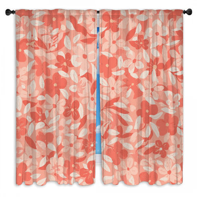 Pink Floral Pattern Window Curtains Flowers Sheer & Room Darkening - 2 Panels