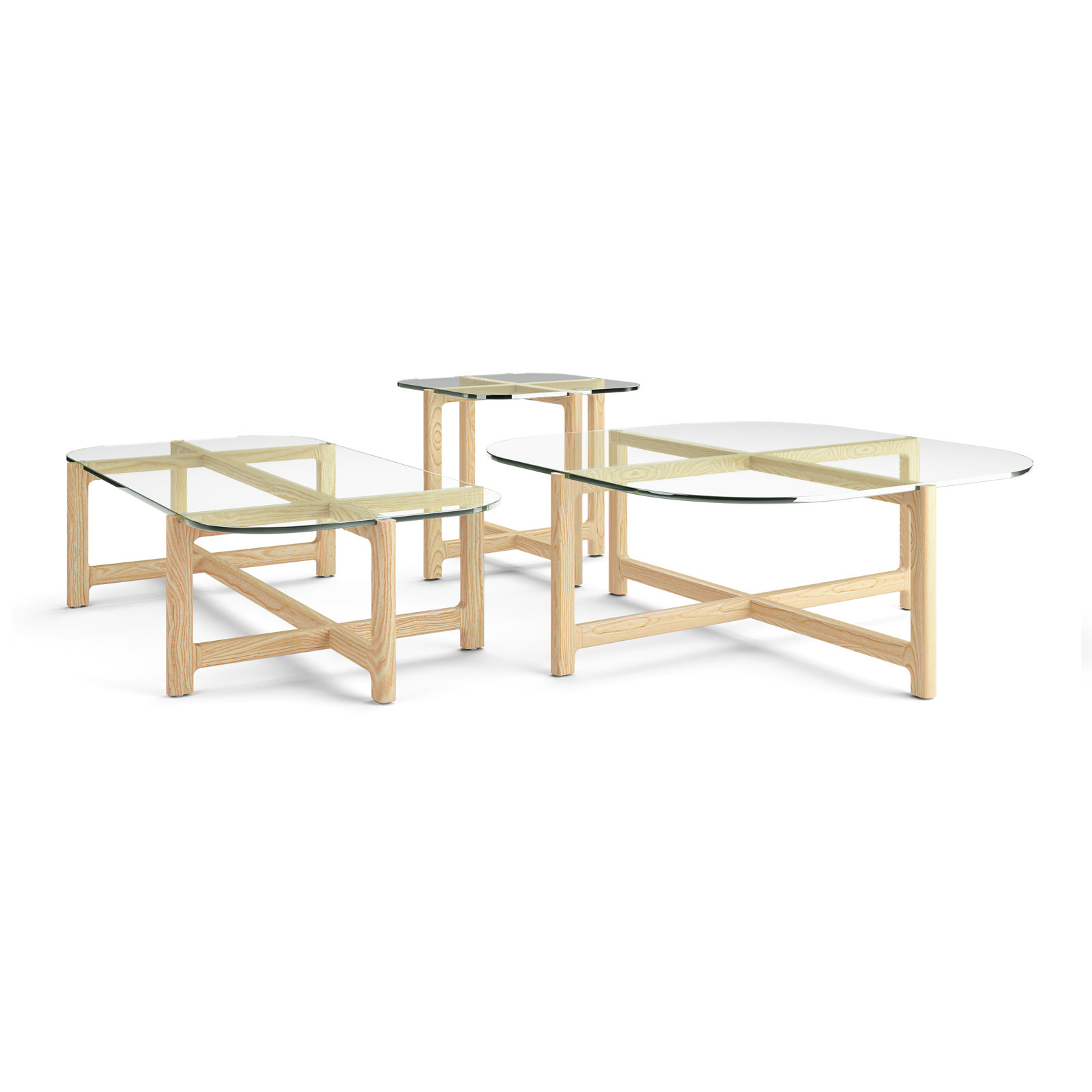 Quarry Solid Wood Coffee Table, Clear Glass, Ash Natural