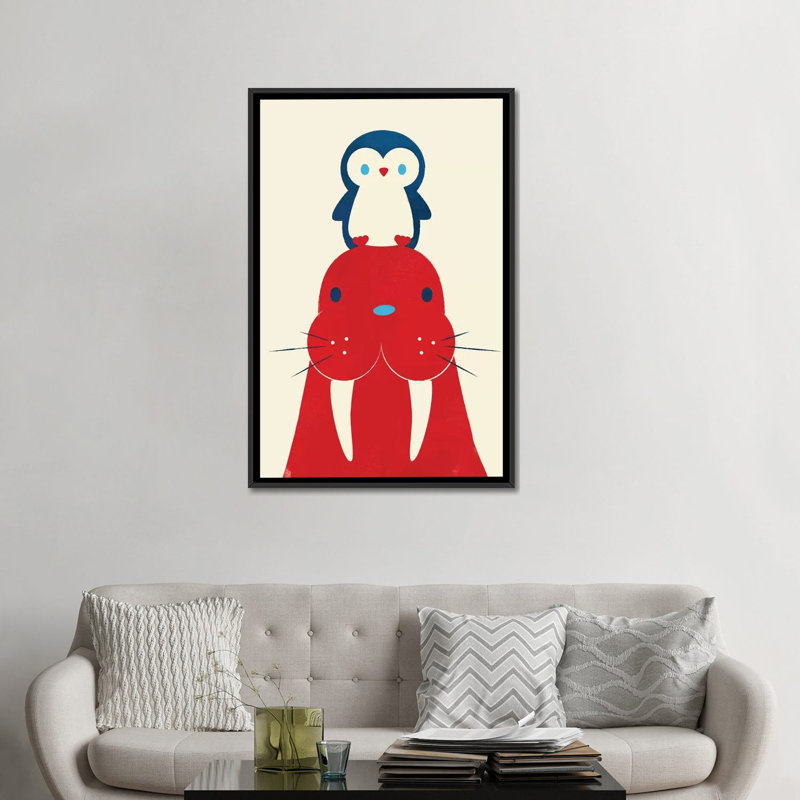 Impression sur toile tendue «Penguin and Walrus», H 26 po x l 18 po x P 1,5 po, Toile avec cadre noir, Pas de tapis