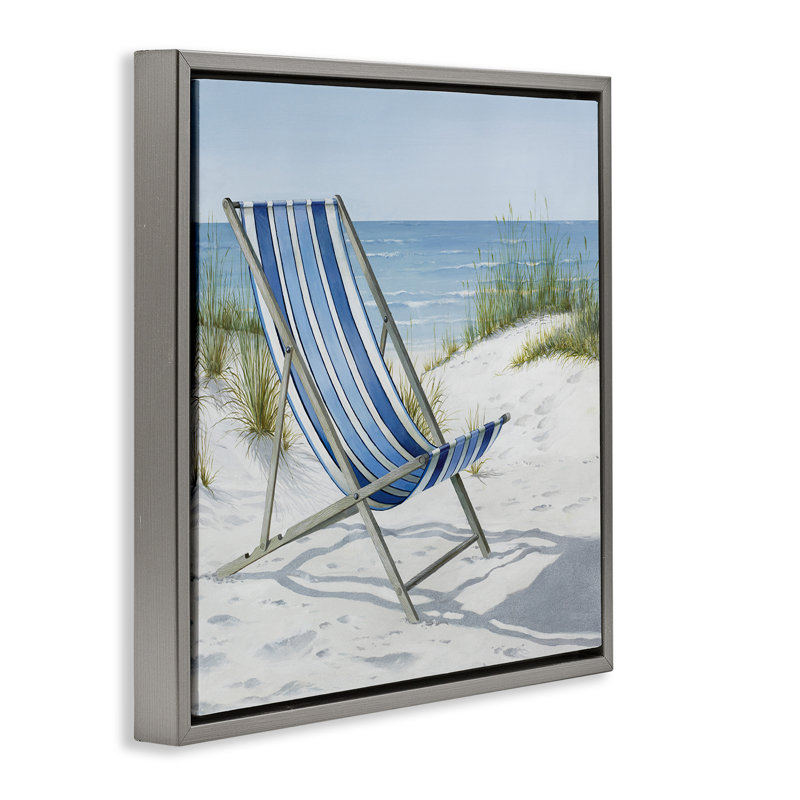 «Tranquil Beach Chair», art mural encadré sur toile flottante par Max Maxx, Cadre flottant gris lustré, H 18 po x l 18 po