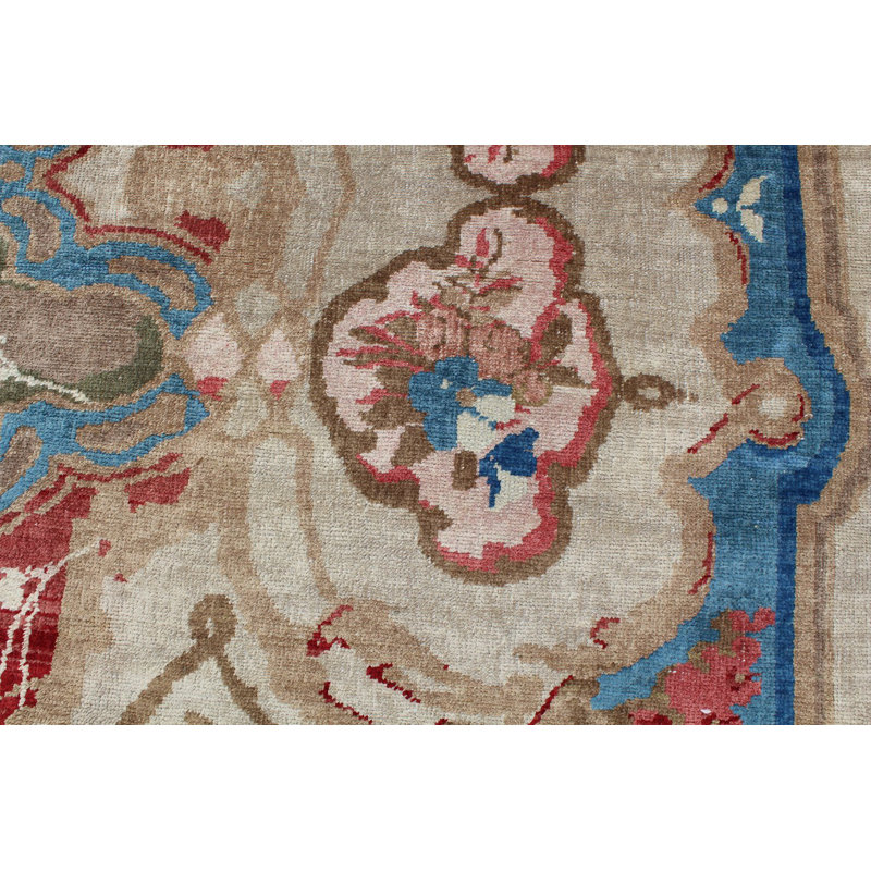 Tapis unique en laine noué à la main couleur ivoire de 15 pi 6 po x 16 pi années 1920 Savonnerie