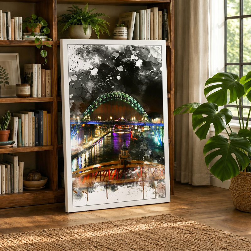 Carnival Lights at Night Retro 1 Piece Wrapped Canvas Wall Art, 30x20 - 76.2 x 50.8 cm, Teal Border