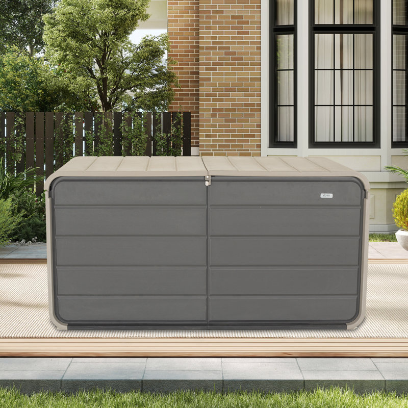 Outdoor and Indoor Plastic Storage Deck Box with Lock and Wheels, 25.99" H x 62.99" W x 29.92" D