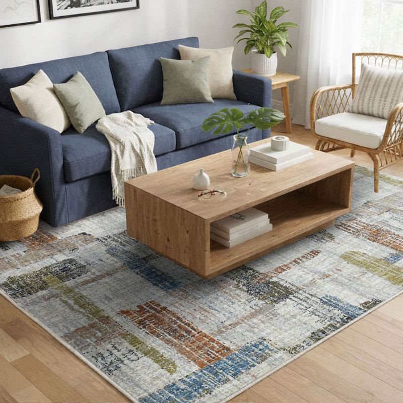 Fen Modern Patchwork Multi Plush Washable Area Rug – Coda Collection, Rectangle 7'10" x 9'10"