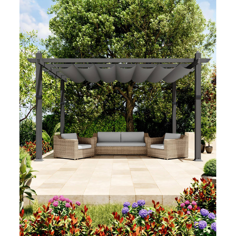 10x13 Aluminum Pergola Adjustable Louvered Roof Retractable Canopy Heavy Duty Outdoor Patio Gazebo Wood Grain Metal Backyard Deck
