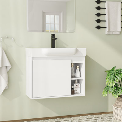 28'' Wall-Mounted Bathroom Vanity with Ceramic Top and Soft-Close Door