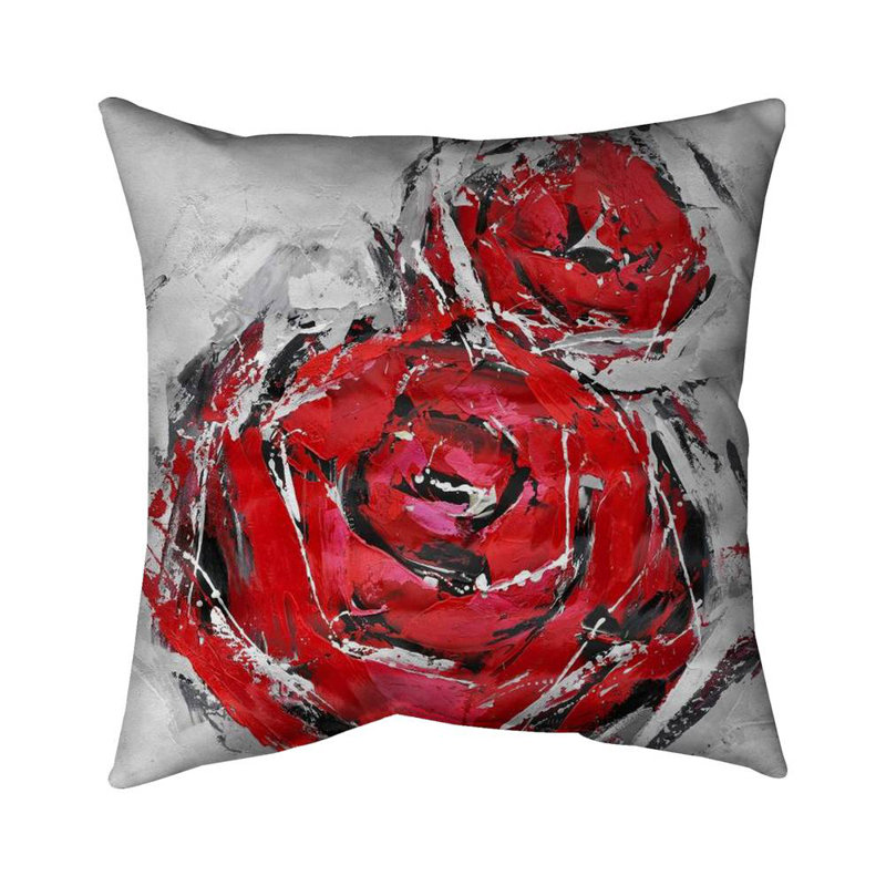 Abstract red roses - 16"x16" Throw pillow - Poly twill - Print on demand, 16"H x 16"W, Polyester/Polyfill