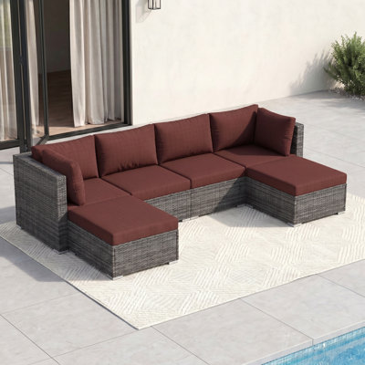 Ensemble de canapé modulaire d'extérieur en osier avec repose-pieds, ensemble de conversation à assise profonde avec coussins