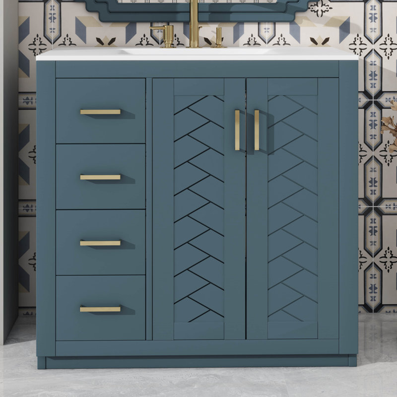 Meuble-lavabo 36 po avec lavabo en céramique, Bleu