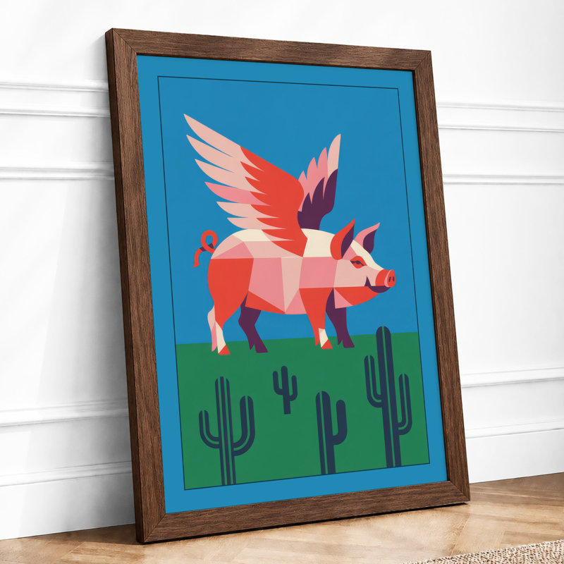 Desert Pig Takes Flight Modern - Print, Walnut, A1 - 84.1 x 59.4 cm