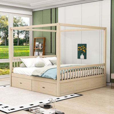 Wooden Canopy Bed with Storage Drawers