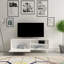 Meuble télé moderne blanc avec option de fixation murale, 47,2 po x 17,2 po x 11,6 po | 100% panneau de particules enduit de mélamine, épaisseur: 0,7 pouce | Comprend plusieurs tablettes et pieds en plastique, un design géométrique élégant pour les salons contemporains