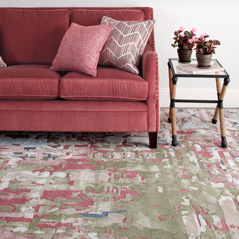 Cascades Hand-Tufted Indoor Rug Abstract Impressionist Pink Green Blue , Rectangle 3' x 5'