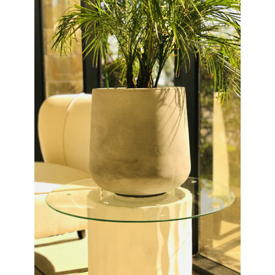  13.4in H Round Concrete Planter, Outdoor/Indoor Large Planter Pots, Containers with Drainage Holes, Natural Concrete