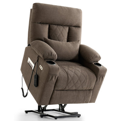 Three Motor Power Lift Recliner Chair With Adjustable Headrest For Elderly, Electric Recliner With Massage & Heating, Cup Holders And Usb Port