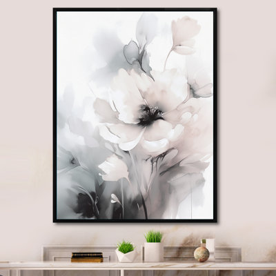 Soft Light Grey Flowers I - Floral Wall Art