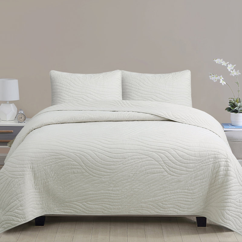 Ensemble de courtepointe en microfibre Calista, Courtepointe pour lit simple et deux taies décora, Gruau